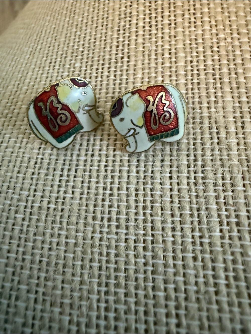Elephant Cloisonné White and Red Stud Earrings - Women Jewelry